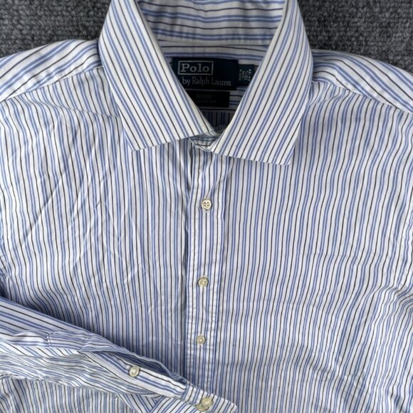 Polo Ralph Lauren Button Up Regent Classic Fit Striped Blue White 16.5 34/35 - Picture 1 of 12